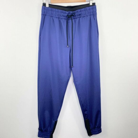 Koral Sweatpants Women MEDIUM Blue Black Reverie Shantung Slim Fit Stretch Waist - Picture 1 of 7